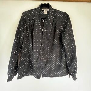 VTG Black Polka Dot Blouse Women’s 11  Corporate Goth Minimalist Old Money
